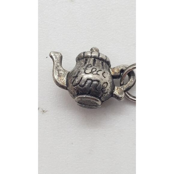 Vintage Teapot Charm Tea Time Pendant Silver Tone Flower Engraving Jewelry Craft - Picture 2 of 6